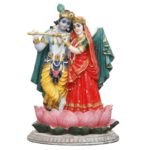 Big Standing Radha Krishna on Lotus Flower-Hindu God and Goddess Idol/Statue (10")-Polyster Resin-Multicolour
