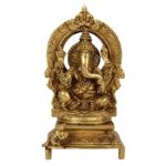 Brass Ganesha Statue Idol: Seated in A Mandapam; Indian Gift Ideas