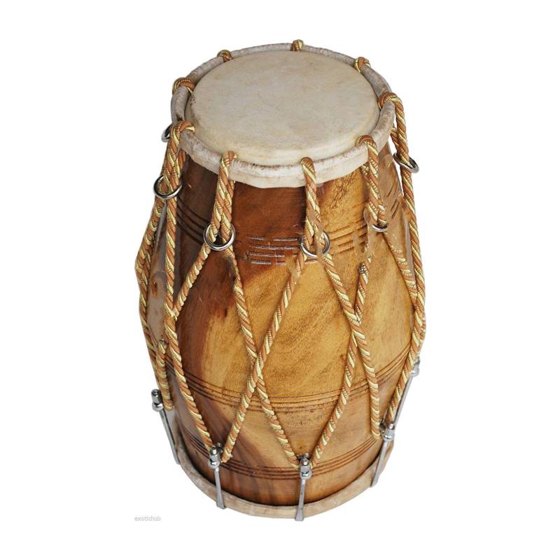 HANDMADE WOOD DHOLAK INDIAN FOLK MUSICAL INSTRUMENT DRUM NUTS N BOLT