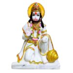 Lord Hanuman God Bajrangbali Mahavir in Ashirvad Mudra Marble Dust Idol Statue Balaji White -(12 inch)