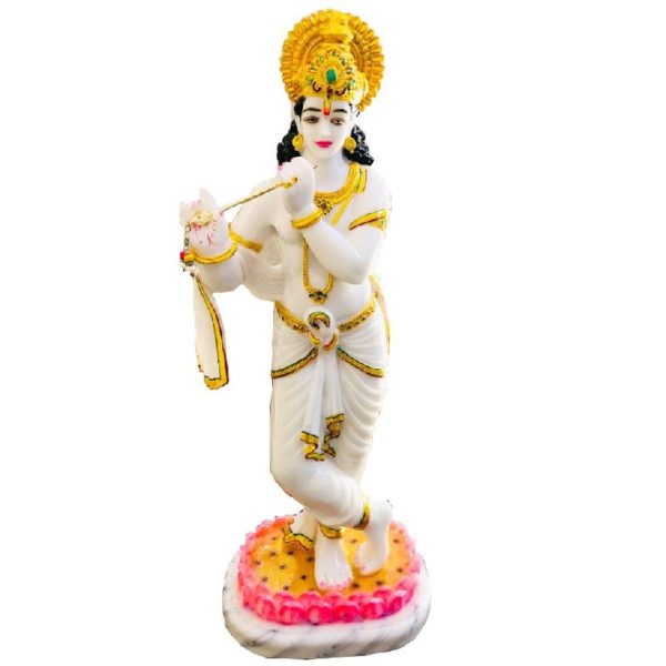 Standing Lord Krishna on Lotus Playing Flute Rein 24 inch Statue/ Idol For Puja