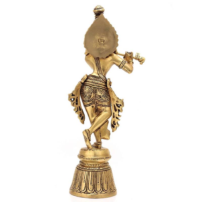 Collectible India Brass Flute Playing Krishna Statue Hindu God Religious  Idol Krishan Figurine Home Gifts Decor(Size 7 x 3.5 Inches)