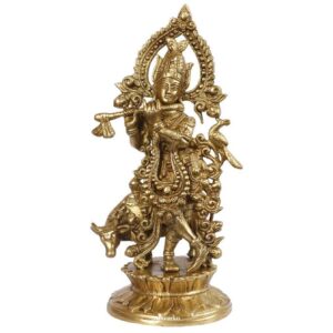 Lord Krishna Idol Statue Krishna Idols Gold Plated Brass Flute Playing –  tcwgrandshoppingzone