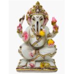 lord ganesha statue/ ganpati murti/ vinayak idol, white gold, 9 inches (marble dust)