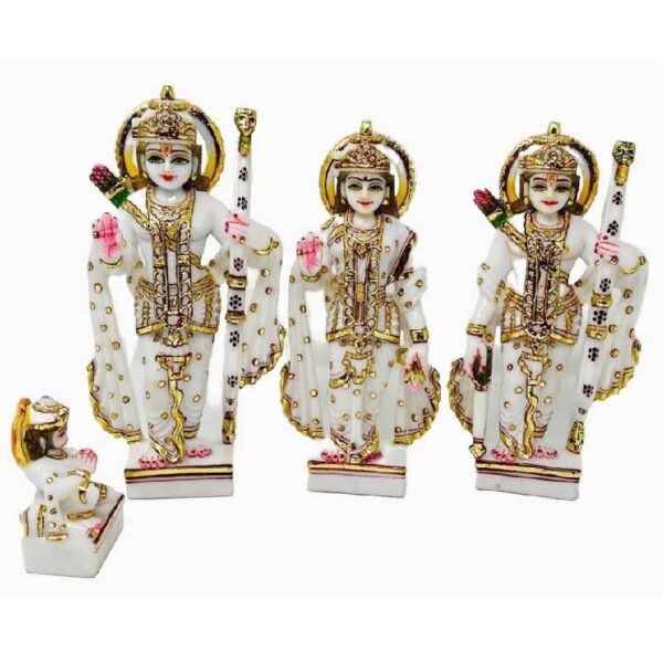 composite marble ram darbar idol, ram sita laxman and hanuman statue 12 inch