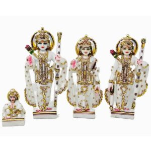 composite marble ram darbar idol, ram sita laxman and hanuman statue 12 inch