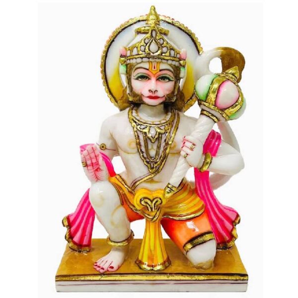 hanuman ashirwad idol/ bajranbali statue, multicolor, 9 inches (marble dust)