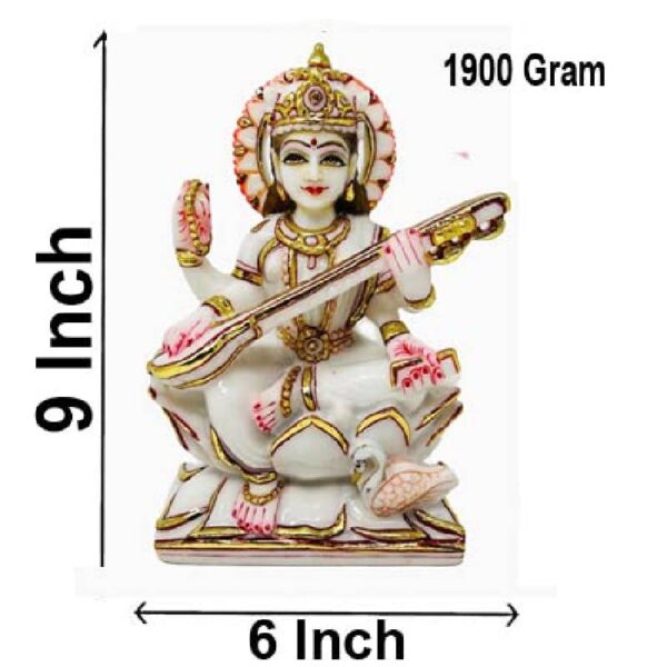 goddess saraswati idol/ saraswati statue, multicolor, 9 inches (marble dust)