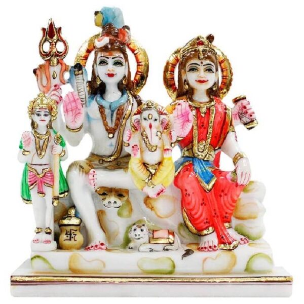 shiv family statue/ shiv parivar murti/ shiva family idol, multicolor, 9.5 inches (marble dust)