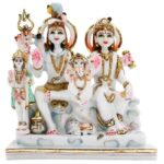 shiv parivar murti/ shiv family idol/ shiva family statue, white gold, 9.5 inches idol (marble dust)