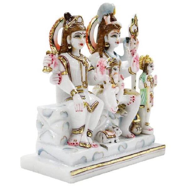 shiv parivar murti/ shiv family idol/ shiva family statue, white gold, 9.5 inches idol (marble dust)