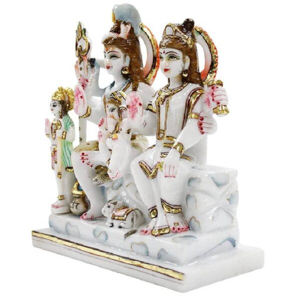 shiv parivar murti/ shiv family idol/ shiva family statue, white gold, 9.5 inches idol (marble dust)