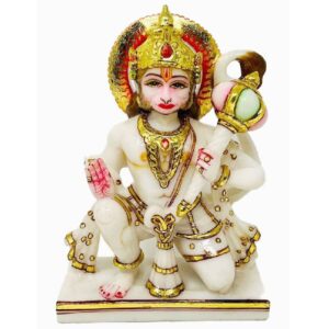 hanuman ashirwad idol/ lord bajranbali statue, white gold, 9 inches (marble dust)