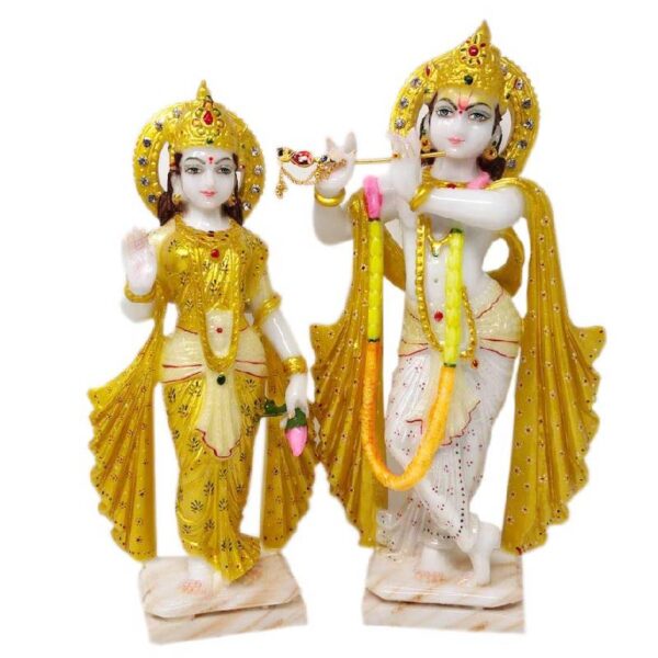 radha krishna statue/ radha krishna marble dust idol for home temple (multicolour) 14 inch 1 set of 2 units