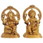 brass ganesha lakshmi idol/ laxmi ganpati statue for diwali puja height 10.3 inches