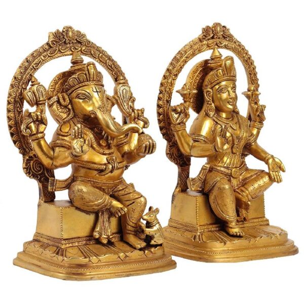 brass ganesha lakshmi idol/ laxmi ganpati statue for diwali puja height 10.3 inches