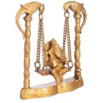 brass ganesha murti statue on parrot swing height 7.7 inches