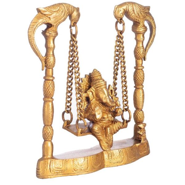 brass ganesha murti statue on parrot swing height 7.7 inches