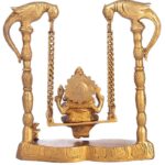 brass ganesha murti statue on parrot swing height 7.7 inches