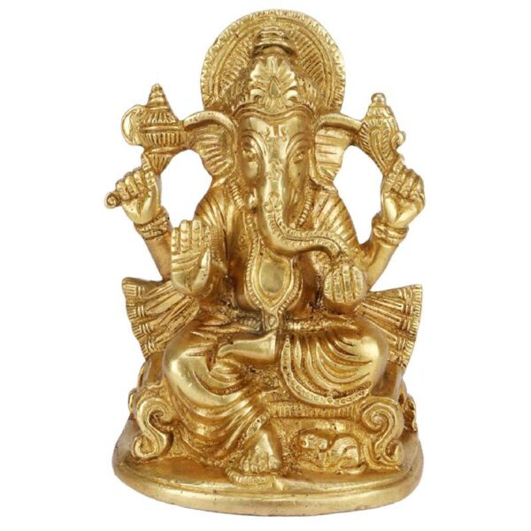 brass lord ganesha sitting on singhasan with left leg folded statue/ ganesh bhagwan idol for home temple