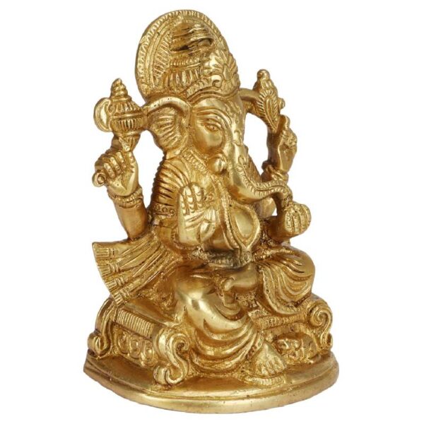 brass lord ganesha sitting on singhasan with left leg folded statue/ ganesh bhagwan idol for home temple