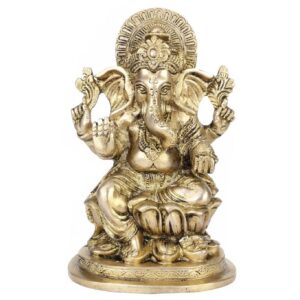 brass ganpati sitting on lotus elephant statue/ god vinayak murti for home temple 7 inch