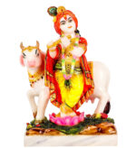 krishna with cow marble dust idol/ lord krishna with cow statue 9 inch (multi colour)