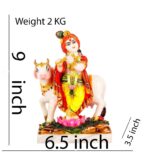 krishna with cow marble dust idol/ lord krishna with cow statue 9 inch (multi colour)