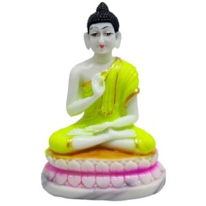 buddha dhyan mudra statue/ ashirwad buddha marble dust idol for home and temple (yellow)