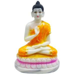 buddha dhyan mudra statue/ ashirwad buddha marble dust idol for home and temple (orange)