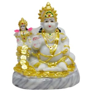 kuber lakshmi marble dust statue/ lord kuber laxmi idol for home temple (white)