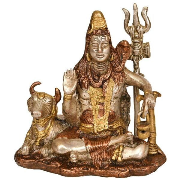 shiva seated with nandi brass statue/ lord shiva idol, height: 5.6"