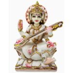 saraswati marble dust idol/ goddess of knowledge statue for home temple, multicolor, 9 inches