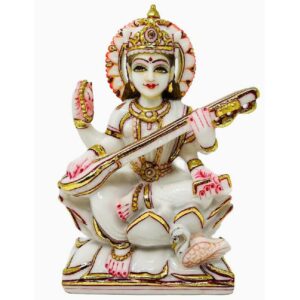 saraswati marble dust idol/ goddess of knowledge statue for home temple, multicolor, 9 inches