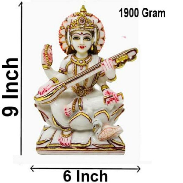 saraswati marble dust idol/ goddess of knowledge statue for home temple, multicolor, 9 inches