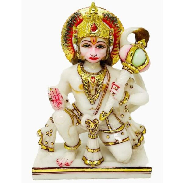 hanuman ashirwad idol/ bajrangbali statue, white gold, 9 inches (composite marble)