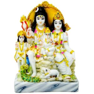 shiv parivar idol/ shiva family statue white, 9 inches (marble dust)