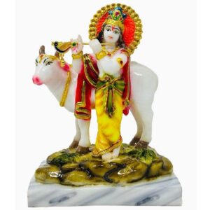 krishna with cow idol/ lord krishna statue 7 inch (multicolor)