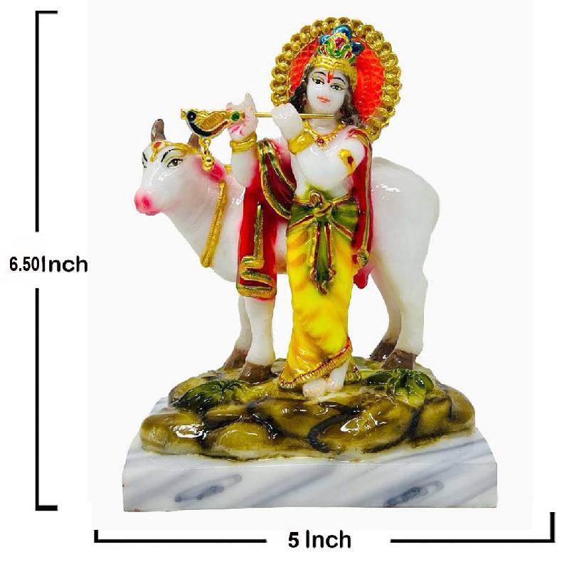 Shri Krishna with Calf Statue | Brass (7 Inch)