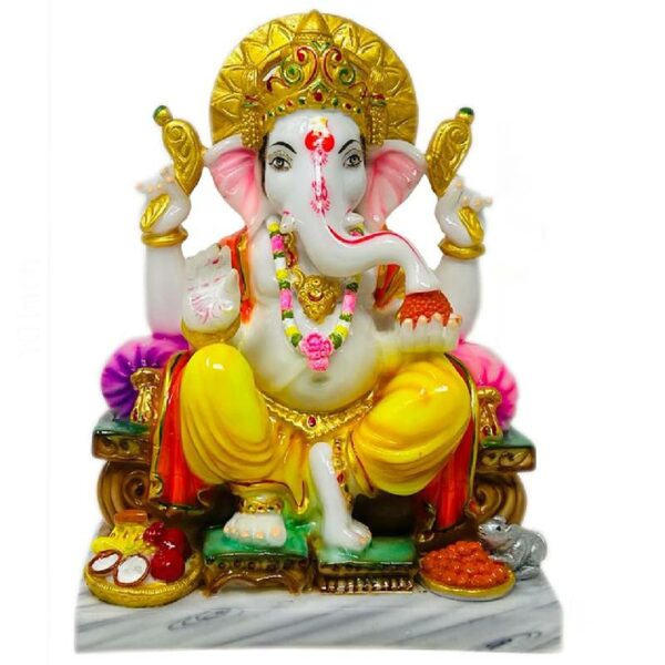 ganesha thali idol | marble dust ganpati statue | murti for pooja room | idols home decor (multicolor, 11 inch)