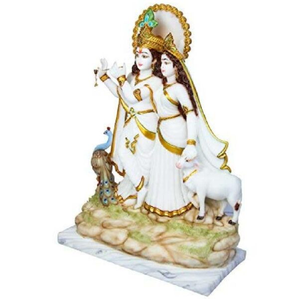 radha krishna marble dust idol/ radhey shyam idol, white & gold, 18 inches