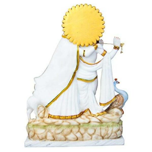 radha krishna marble dust idol/ radhey shyam idol, white & gold, 18 inches