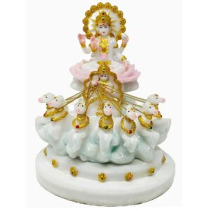 surya dev with surya rath marble dust statue 10 inches (white & gold)