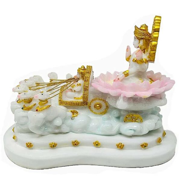 surya dev with surya rath marble dust statue 10 inches (white & gold)