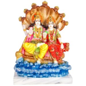 vishnu lakshmi marble dust statue/ vishnu laxmi statue 10 inch multicolor